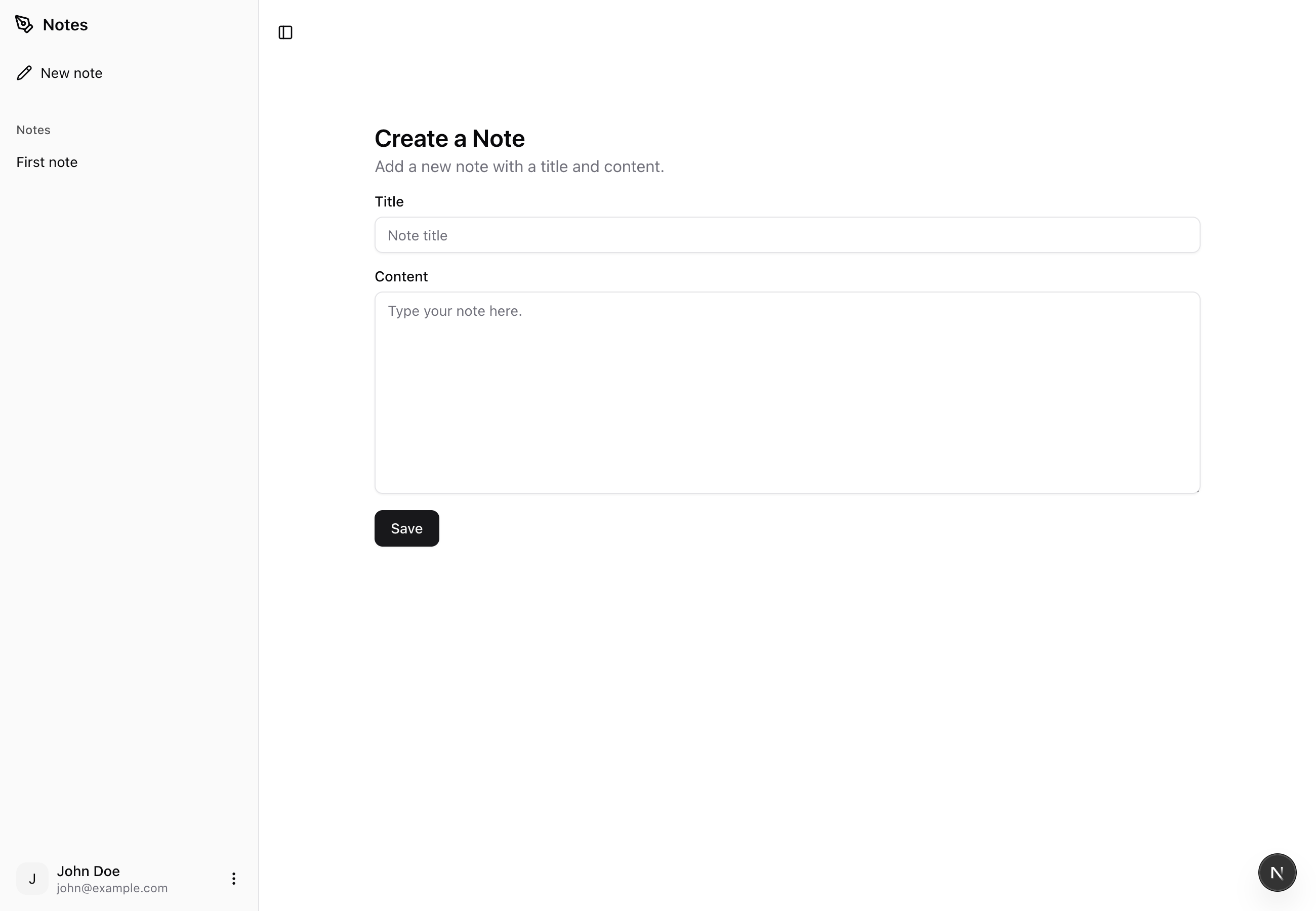 Dashboard of the dummy app